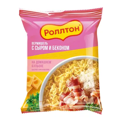 Вермишель Роллтон на домашнем бульоне c сыром и беконом 60г