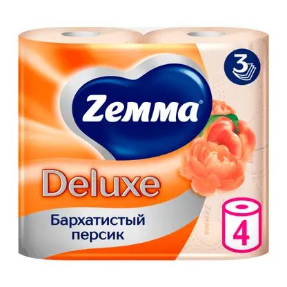 Туалетная бумага Персиковая Deluxe Zemma 4 рулона 3 слоя