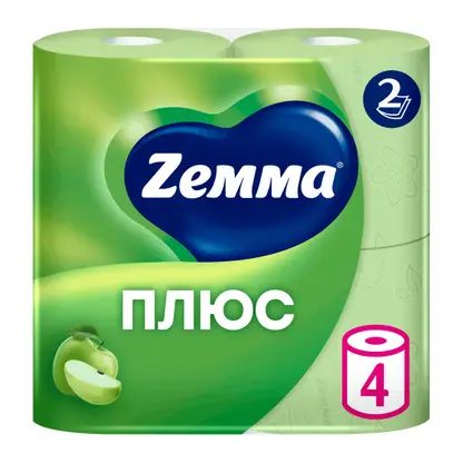 Туалетная бумага Zemma Плюс Яблоко 2 слоя 4 рулона в ассортименте