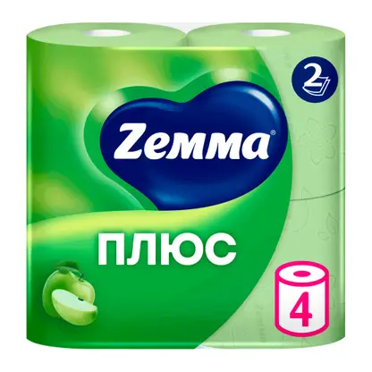 Туалетная бумага Zemma Плюс Яблоко 2 слоя 4 рулона в ассортименте