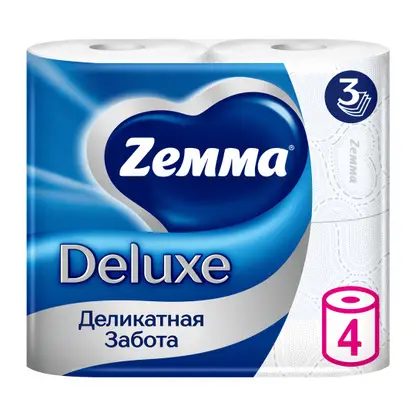 Туалетная бумага белая Deluxe Zemma 4 рулона 3 слоя