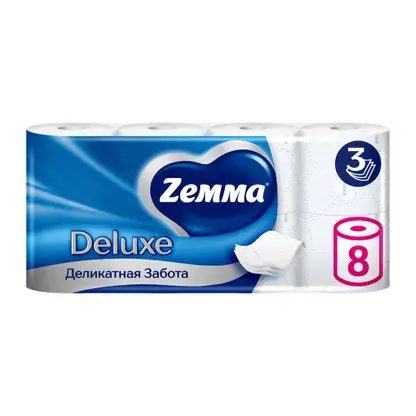 Туалетная бумага белая Deluxe Zemma 8 рулонов 3 слоя