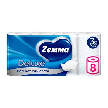Туалетная бумага белая Deluxe Zemma 8 рулонов 3 слоя