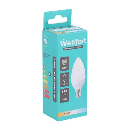 Лампа светодиодная Wellfort свеча 8Вт Е14 тёплый