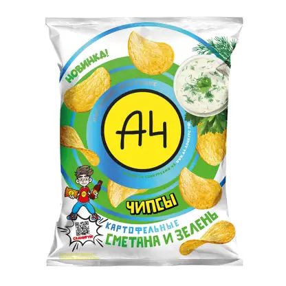 Чипсы А4 картофельные вкус сметана зелень 50г