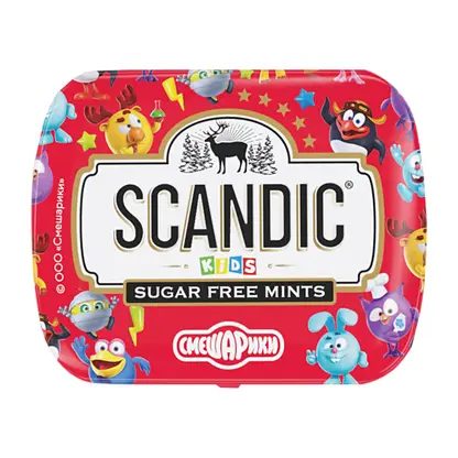 Конфеты освежающие малина и Смешарики без сахара Scandic 14г