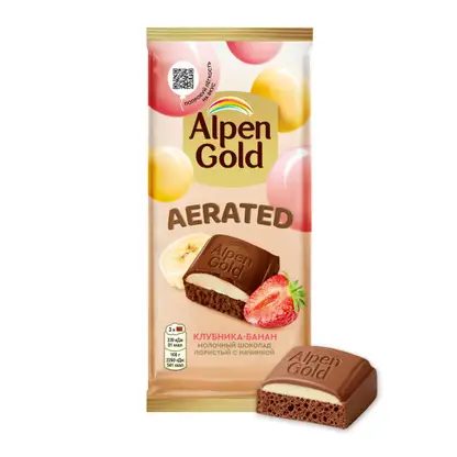 Шоколад Alpen Gold Aerated молочный пористый с начинкой клубника банан 75г