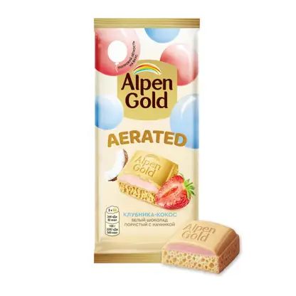 Шоколад Alpen Gold Aerated белый пористый с начинкой клубника кокос 75г