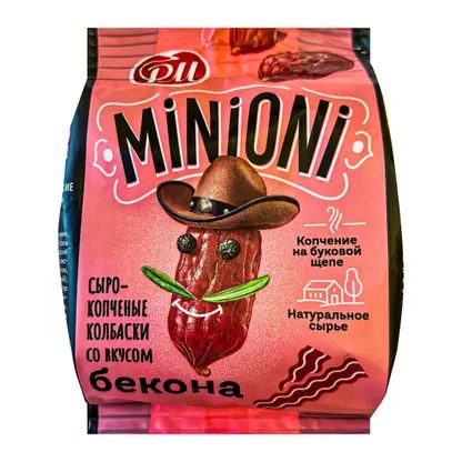 Колбаски Minioni сырокопчёные бекон Родные Места 50г