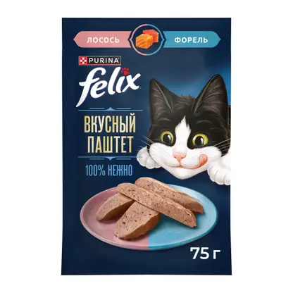 Влажный корм для взрослых кошек паштет с лососем и форелью Felix 75г