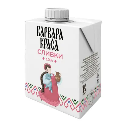 Сливки питьевые стерилизованные Варвара краса 10% 500мл