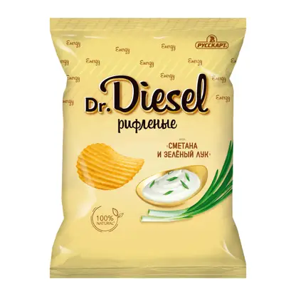 Чипсы рифленые Сметана и зеленый лук Dr. Diesel 120г