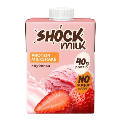 Коктейль молочный высокобелковый Клубника Shock Milk 0% 480мл