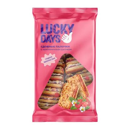 Сдобные палочки с земляничным джемом Lucky Days 308г